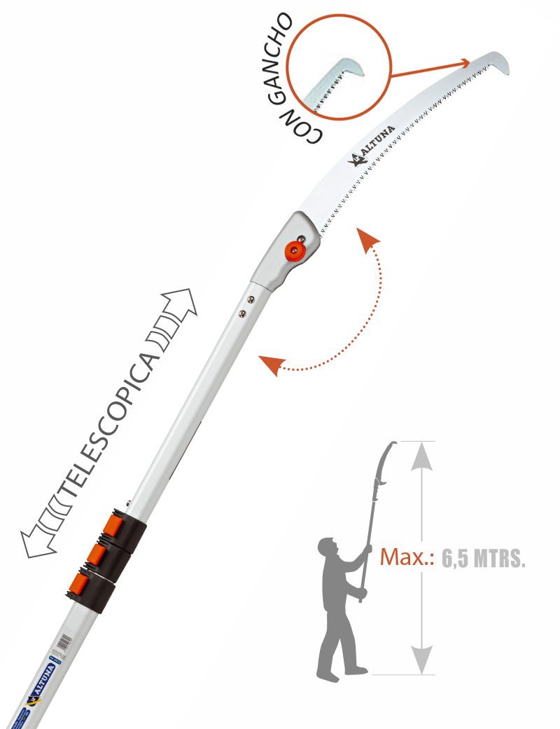 Serrucho telescópico, dentado japonés, 2 a 5 m
