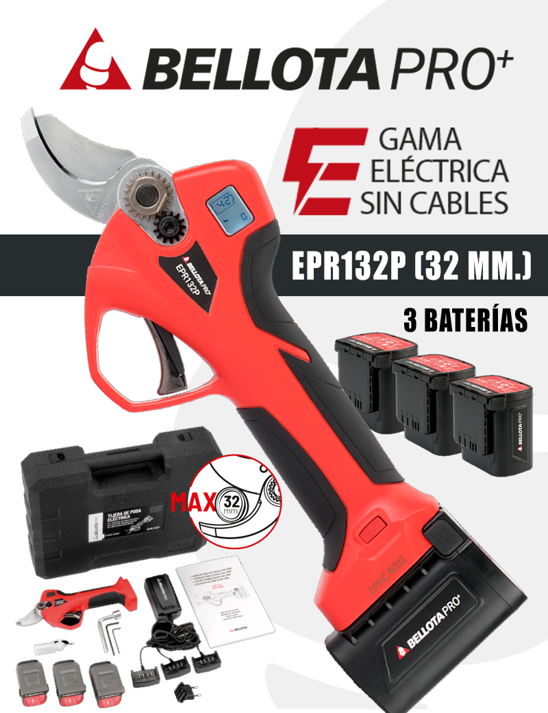 TIJERA ELÉCTRICA BELLOTA EPR132P (32mm.) 3 BATERÍAS. - Repuestos