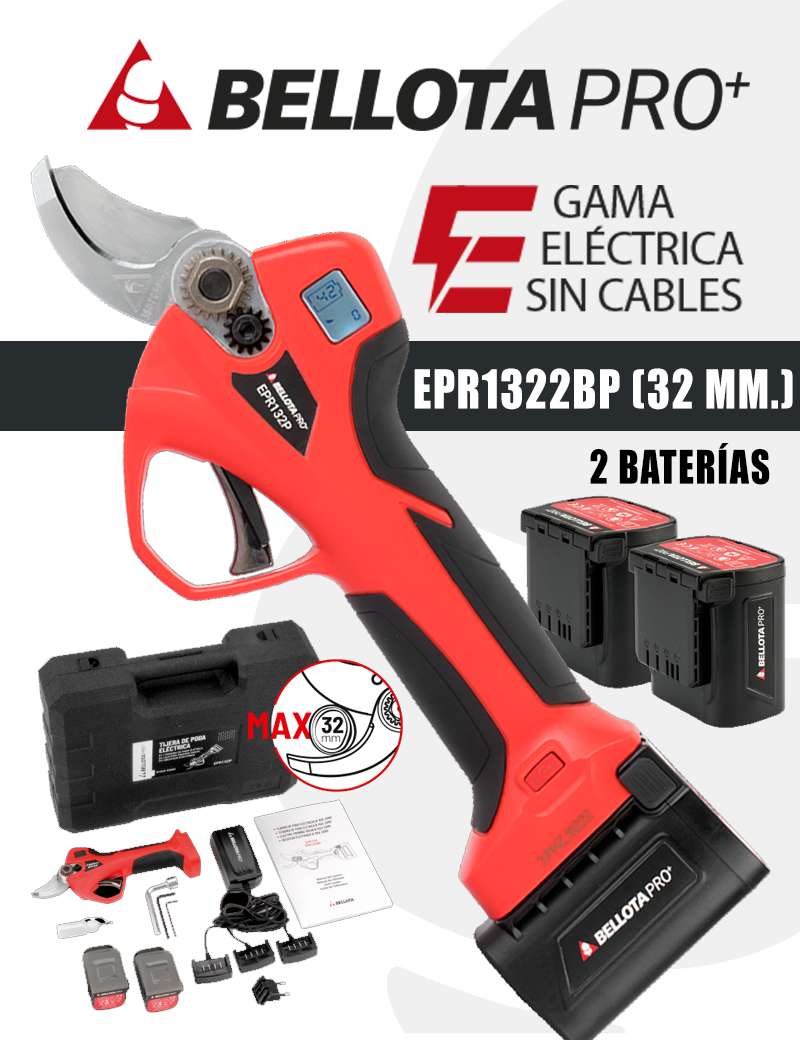 TIJERA ELÉCTRICA BELLOTA EPR1322BP (32mm.) 2 BATERÍAS. - Repuestos