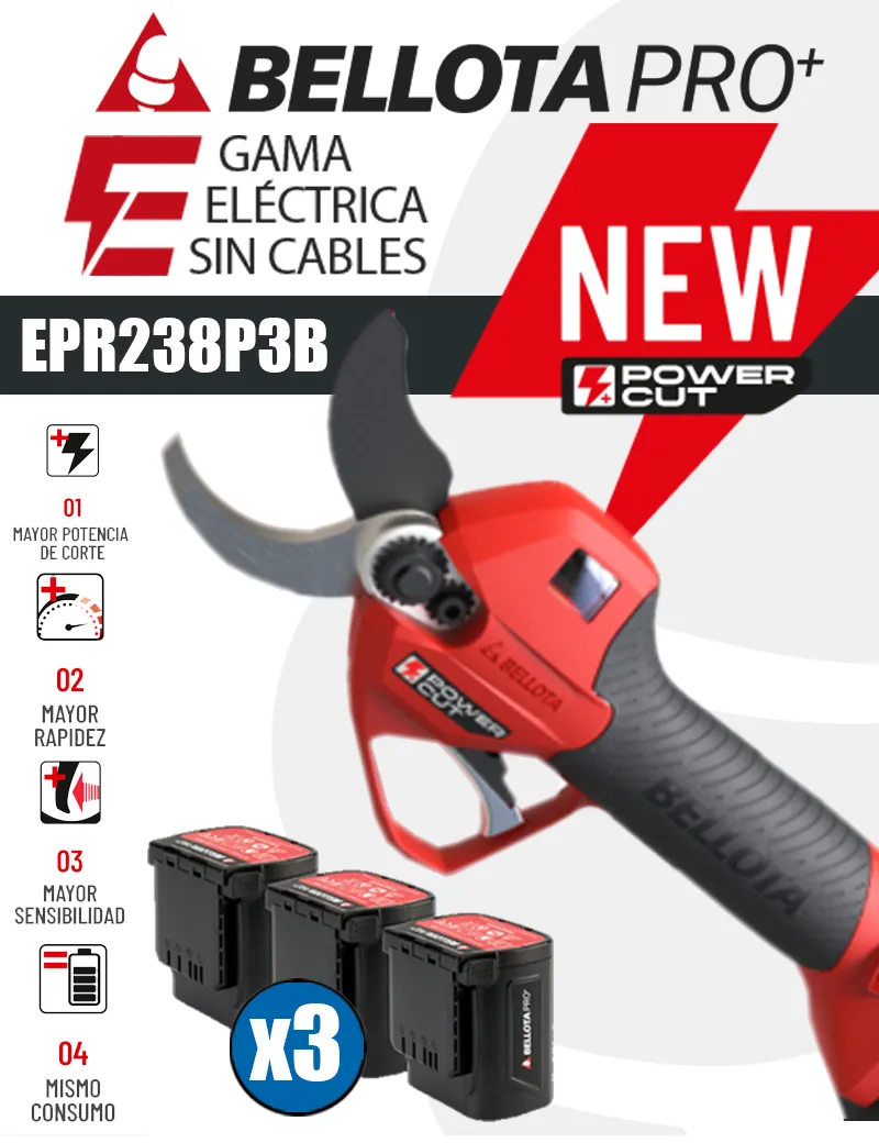 TIJERA ELÉCTRICA BELLOTA EPR132P (32mm.) 3 BATERÍAS. - Repuestos Agrícolas  Román