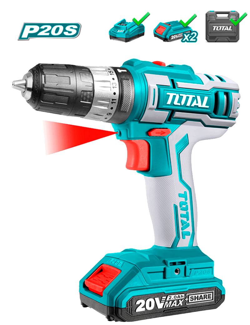 TALADRO PERCUTOR BATERIA P20S TOTAL 20V - Repuestos