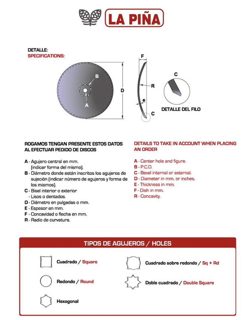 Disco de arado y grada. LA PIÑA DISCO X 6 MM - Repuestos Agrícolas Román