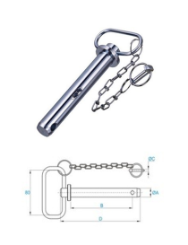 Bulón con asa y cadena de 25 X 189 mm.